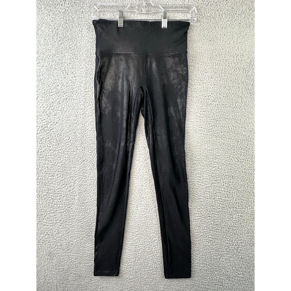 Spanx Faux Leather Leggings Womens Medium Black Shaping Waist Smooth Fit